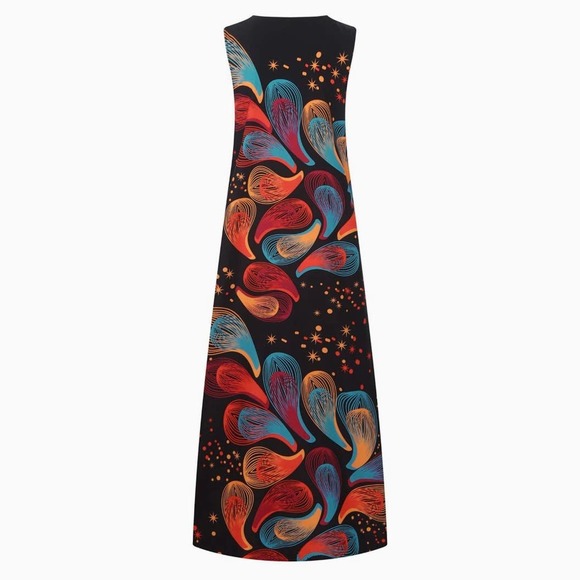 Colorful Maxi Dress Colorful Print Pullover Packable Travel Sleeveless - Picture 3 of 7